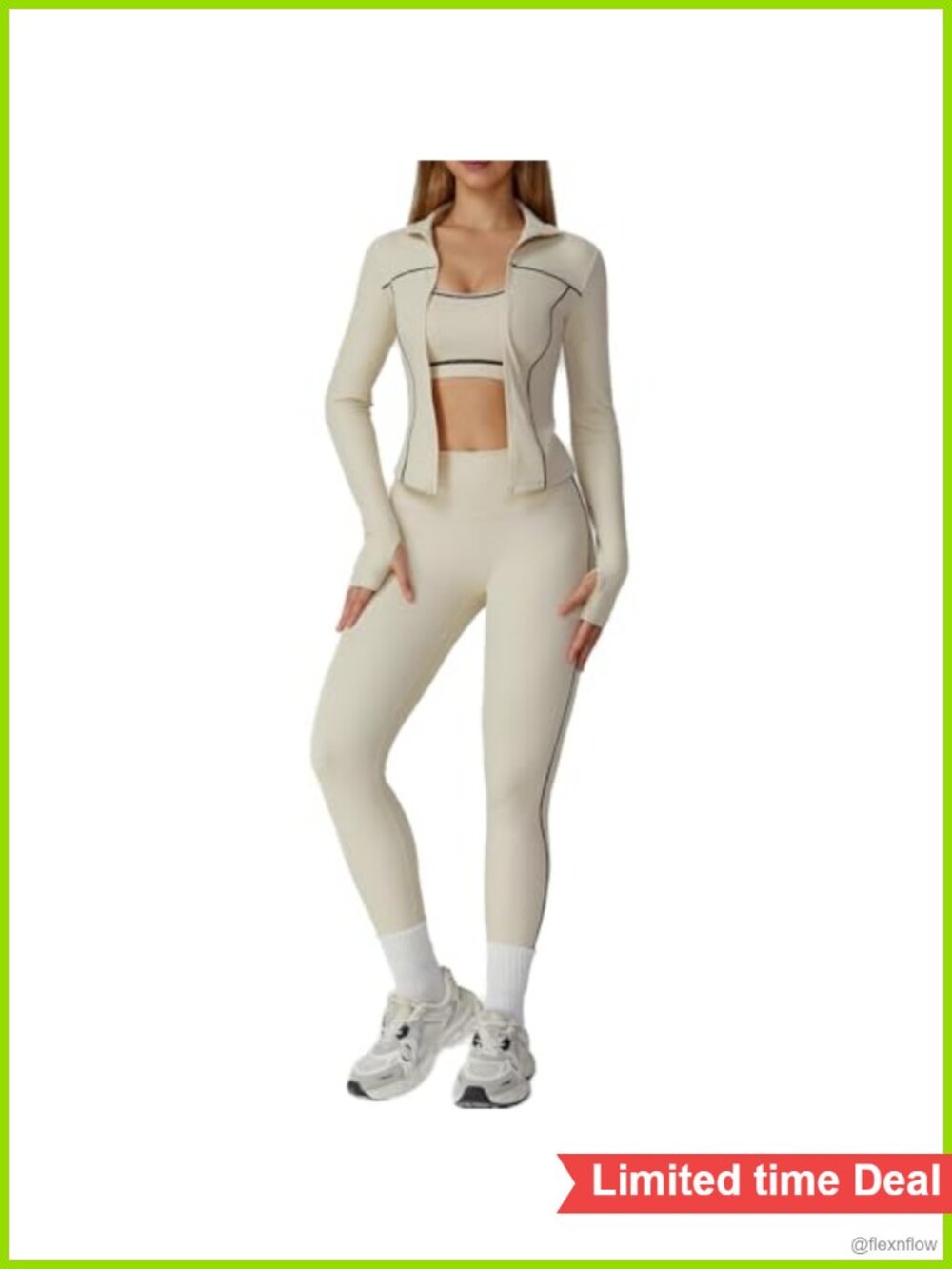3-Piece Women's Workout Set with Zip-Up Jacket, Leggings & Sports Bra, High